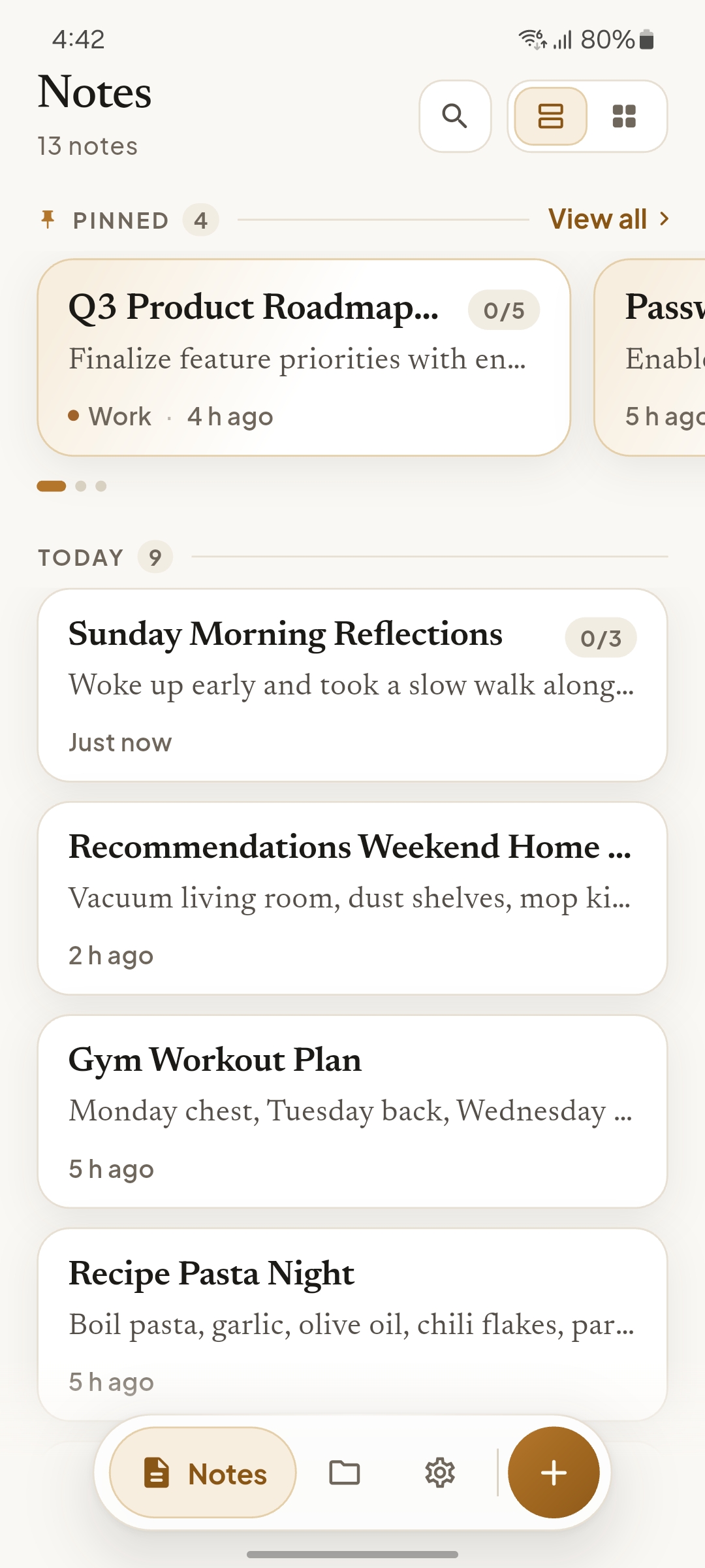 Properpad app showing the notes list